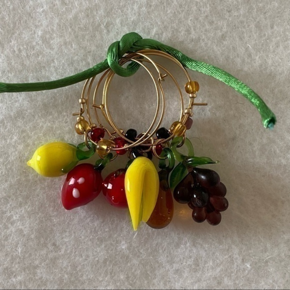 Hand Crafted 14k Yellow Gold Murano Glass Wine Charms Set of 6 NEW